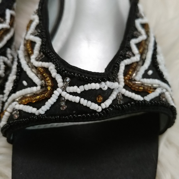 Vintage Beaded Heeled square toe Sandal Slide Heel Size 9 - Picture 6 of 6